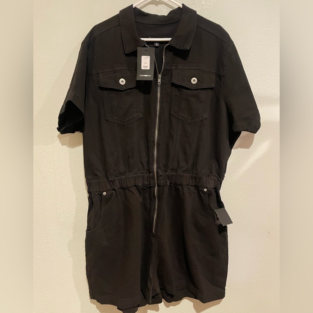 NWT Fashion Nova Black Denim Romper